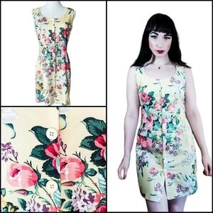 Vintage 1980s Granny Spring Yellow Pinafore Jumper Sleeveless Mini Dress